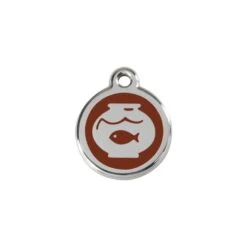 Red Dingo Stainless Steel Engraved Cat Tag Fish Bowl Brown