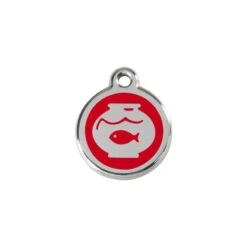 Red Dingo Stainless Steel Engraved Cat Tag Fish Bowl Red