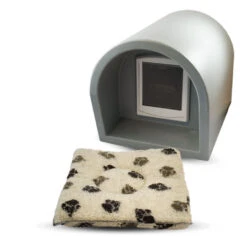 Mr Snugs KatDen Outdoor Cat Kennel/Shelter - Light Grey (Various Options) -Cat Courtyard 1231022044 Kat Den Light Grey With Door With Mattress