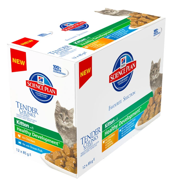 12 X 85g Hill's Science Plan Feline Chunks & Gravy Kitten Pouch Multipack 3 12 X 85g Hill's Science Plan Feline Chunks & Gravy Kitten Pouch Multipack