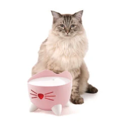 Catit Pixi Cat Water Fountain Light Pink -Cat Courtyard 43716 catit pixi fountain pink no water with cat 1