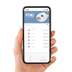 Catit Pixi Smart 6 Meal Cat Feeder -Cat Courtyard 43754 catit pixi smart 6 meal feeder hand with phone en