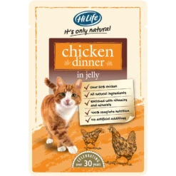18 X HiLife Its Only Natural Cat Pouch Chicken Dinner In Jelly 70g