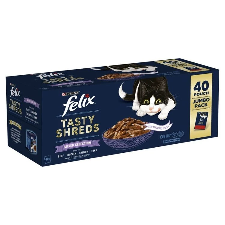 40 X Felix Tasty Shreds Mixed Selection In Gravy Wet Cat Food 80g 3 40 X Felix Tasty Shreds Mixed Selection In Gravy Wet Cat Food 80g