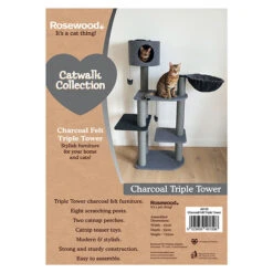 Rosewood Charcoal Felt Triple Scratcher Cat Tower -Cat Courtyard Cat 11