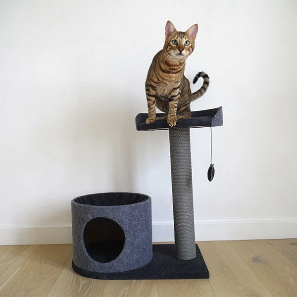Rosewood Charcoal Felt Cat Scratch Post, House And Perch 3 Rosewood Charcoal Felt Cat Scratch Post, House And Perch