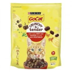 4 X Go-cat Crunchy & Tender Adult Cat Food With Beef Chicken & Vegetables 900g